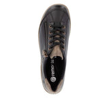 Remonte Black Leather trainer with Side Zip