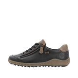 Remonte Black Leather trainer with Side Zip