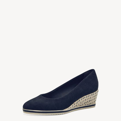 Tamaris Navy Suede Leather Wedge Shoe