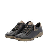 Remonte Black Leather trainer with Side Zip