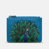 Yoshi "Peacock Plume" Petrol Blue Leather Zip Top Purse Y1321