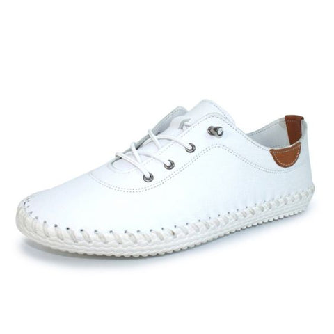 Lunar St Ives White Leather Plimsoll