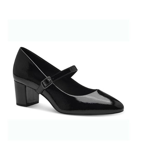 Marco Tozzi Black Patent Low Heeled Court Shoe