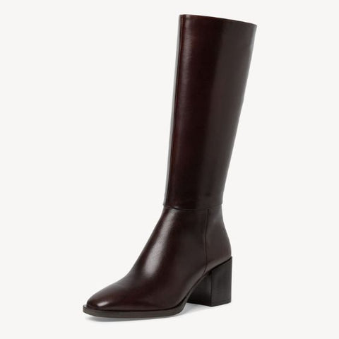 Tamaris Brown Leather Block Heeled Boot