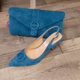 Lotus Delfina Teal Blue Suede Kitten Heel Shoe