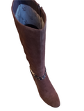 Caprice Dark Brown Suede Leather Heeled Knee Length Boot