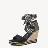 Tamaris Black & White Ribbon Wedge