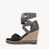 Tamaris Black & White Ribbon Wedge