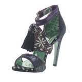 Poetic License - Black and Purple "Typhoon" Snake Detail High Heel Sandal with Ankle Strap